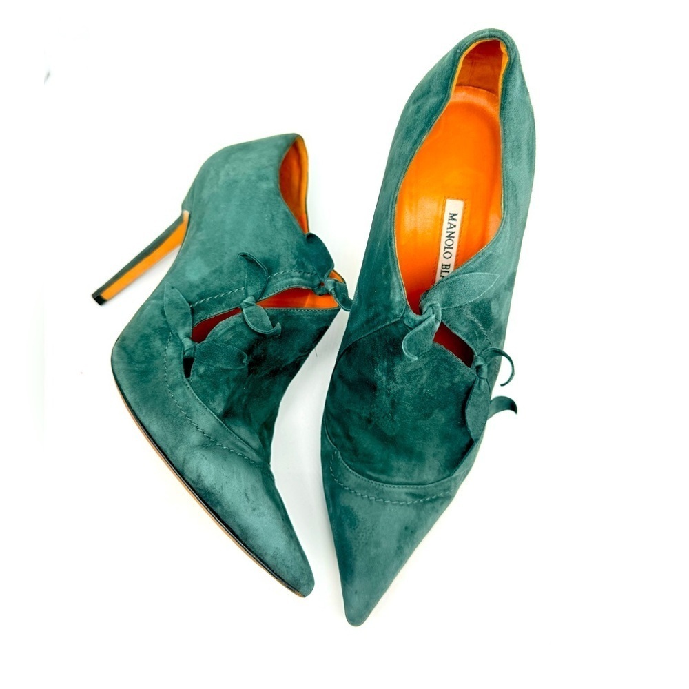 Manolo Blahnik Vintage Dark Green Suede Leather Ankle booties EU 41